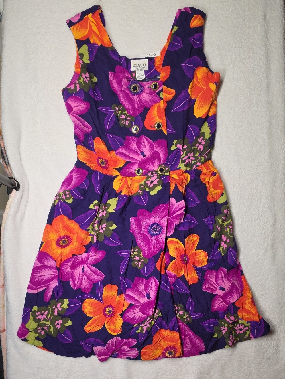 Sleeveless Floral Casual Romper in Purple with Orange & Pink Blooms